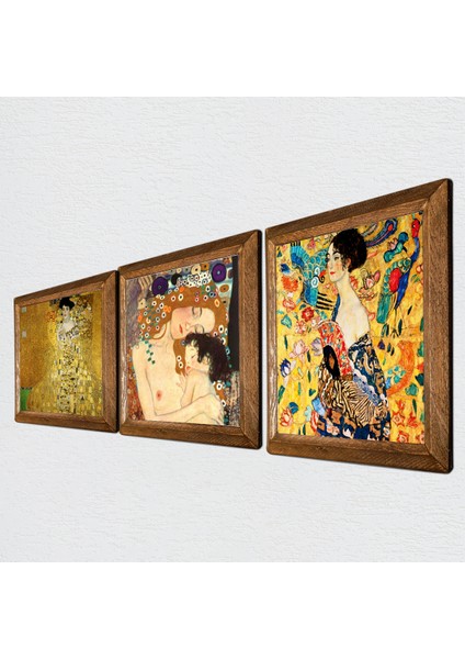 Gustav Klimt Taş Duvar Tablosu Ahşap Çerçeveli Duvar Dekoru 3 Parça Tablo Seti Wall Art W3-90 fiyatları