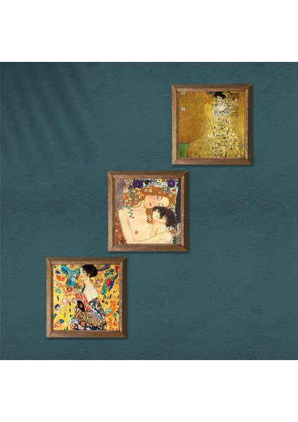 Gustav Klimt Taş Duvar Tablosu Ahşap Çerçeveli Duvar Dekoru 3 Parça Tablo Seti Wall Art W3-90 modelleri