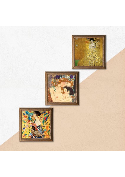 Gustav Klimt Taş Duvar Tablosu Ahşap Çerçeveli Duvar Dekoru 3 Parça Tablo Seti Wall Art W3-90 indirimleri