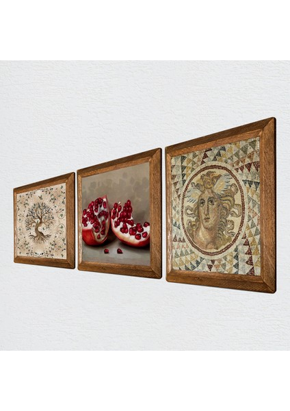 Mozaik Serisi, Hayat Ağacı, Nar Ahşap Çerçeveli Taş Duvar Tablosu 3’lü Set – 25x25 cm Dekoratif Modern Sanat – Ev ve Ofis Dekoru |W3-907| fiyatları