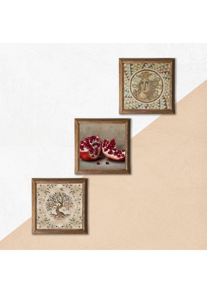 Mozaik Serisi, Hayat Ağacı, Nar Ahşap Çerçeveli Taş Duvar Tablosu 3’lü Set – 25x25 cm Dekoratif Modern Sanat – Ev ve Ofis Dekoru |W3-907| indirimleri