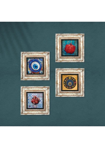 Nazar, Nar Taş Duvar Tablosu Çerçeveli Duvar Dekoru 4 Parça Tablo Seti Wall Art T4-1202 fırsatları