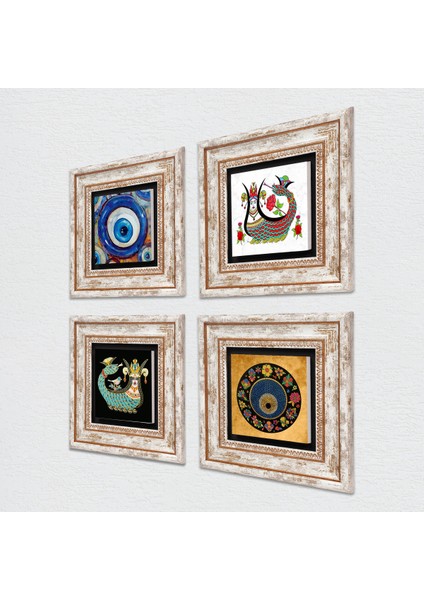 Nazar, Şahmeran Çerçeveli Taş Duvar Tablosu 4’lü Set - Dekoratif Modern Sanat, Ev ve Ofis Dekoru |TK4-1209| fiyatları