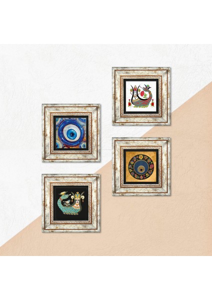 Nazar, Şahmeran Çerçeveli Taş Duvar Tablosu 4’lü Set - Dekoratif Modern Sanat, Ev ve Ofis Dekoru |TK4-1209| indirimleri