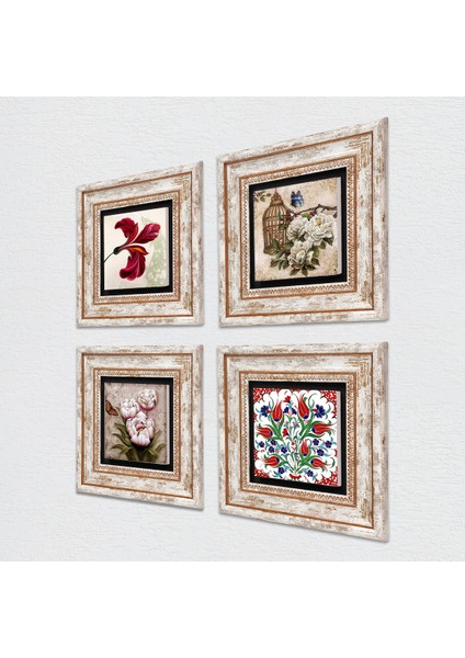 Stone Lale, Kelebekli Çiçek Çerçeveli Taş Duvar Tablosu 4’lü Set - Dekoratif Modern Sanat, Ev ve Ofis Dekoru |TK4-121| fiyatları