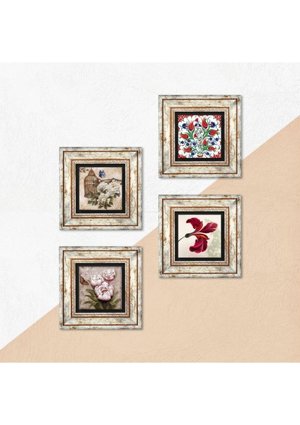 Stone Lale, Kelebekli Çiçek Çerçeveli Taş Duvar Tablosu 4’lü Set - Dekoratif Modern Sanat, Ev ve Ofis Dekoru |TK4-121| indirimleri