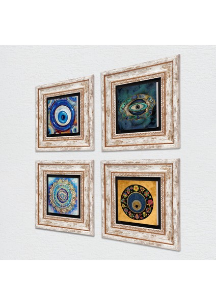 Stone Mandala, Nazar Çerçeveli Taş Duvar Tablosu 4’lü Set - Dekoratif Modern Sanat, Ev ve Ofis Dekoru |TK4-1228| fiyatları