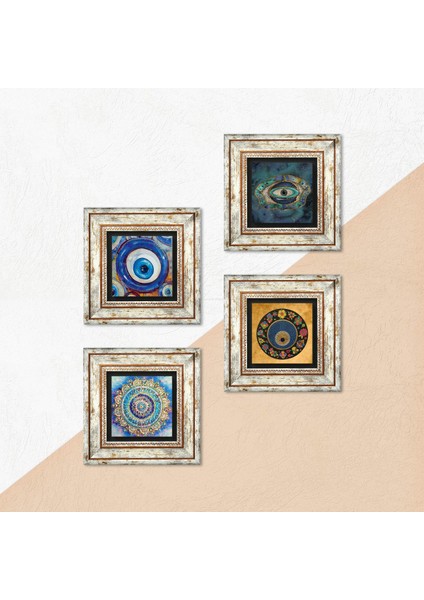 Stone Mandala, Nazar Çerçeveli Taş Duvar Tablosu 4’lü Set - Dekoratif Modern Sanat, Ev ve Ofis Dekoru |TK4-1228| indirimleri