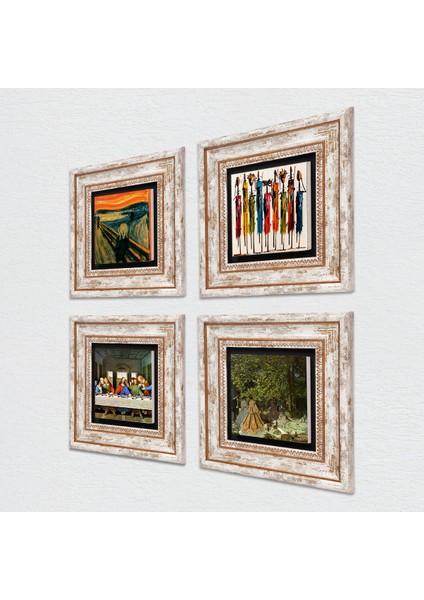 Stone Leonardo da Vinci, Claude Monet, Çığlık, Yerli Kadınlar Çerçeveli Taş Duvar Tablosu 4’lü Set - Dekoratif Modern Sanat, Ev ve Ofis Dekoru |TK4-1744| fiyatları