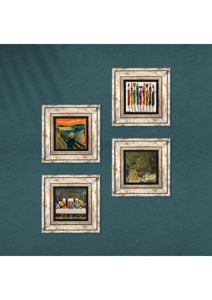 Stone Leonardo da Vinci, Claude Monet, Çığlık, Yerli Kadınlar Çerçeveli Taş Duvar Tablosu 4’lü Set - Dekoratif Modern Sanat, Ev ve Ofis Dekoru |TK4-1744| fırsatları