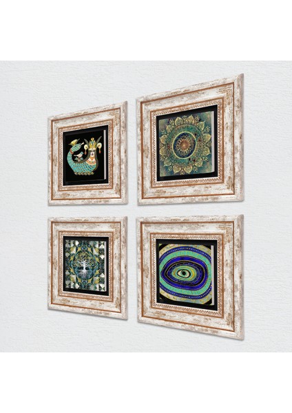 Hayat Ağacı, Mandala, Nazar, Şahmeran Çerçeveli Taş Duvar Tablosu 4’lü Set - Dekoratif Modern Sanat, Ev ve Ofis Dekoru |TK4-1030| fiyatları