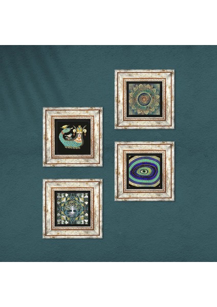 Hayat Ağacı, Mandala, Nazar, Şahmeran Çerçeveli Taş Duvar Tablosu 4’lü Set - Dekoratif Modern Sanat, Ev ve Ofis Dekoru |TK4-1030| fırsatları