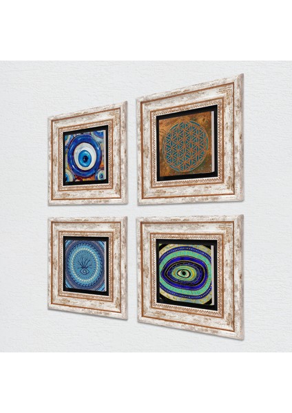 Stone Yaşam Çiçeği, Nazar Çerçeveli Taş Duvar Tablosu 4’lü Set - Dekoratif Modern Sanat, Ev ve Ofis Dekoru |TK4-1256| fiyatları