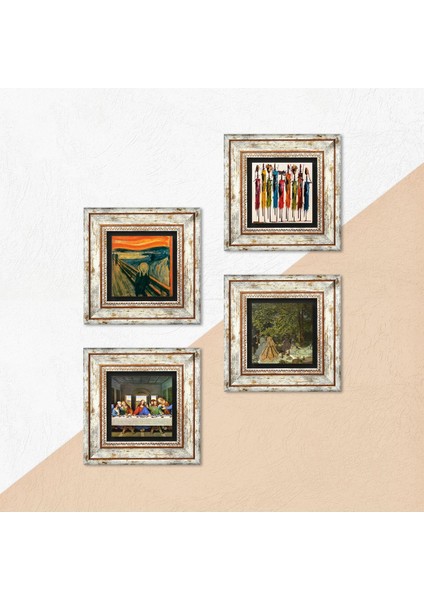 Stone Leonardo da Vinci, Claude Monet, Çığlık, Yerli Kadınlar Çerçeveli Taş Duvar Tablosu 4’lü Set - Dekoratif Modern Sanat, Ev ve Ofis Dekoru |TK4-1744| indirimleri