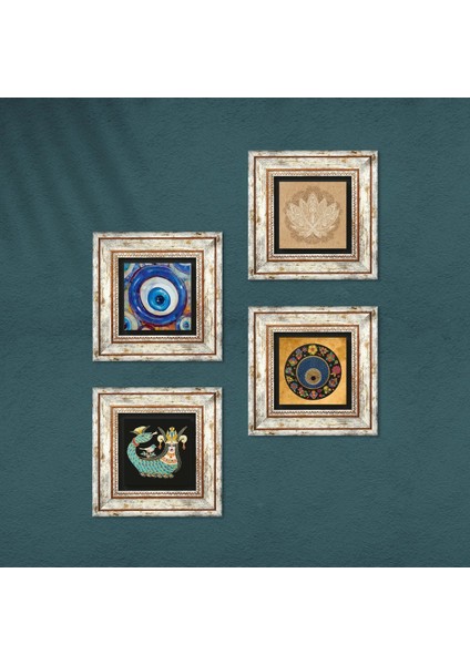 Lotus Çiçeği, Nazar, Şahmeran Çerçeveli Taş Duvar Tablosu 4’lü Set - Dekoratif Modern Sanat, Ev ve Ofis Dekoru |TK4-1217| fırsatları