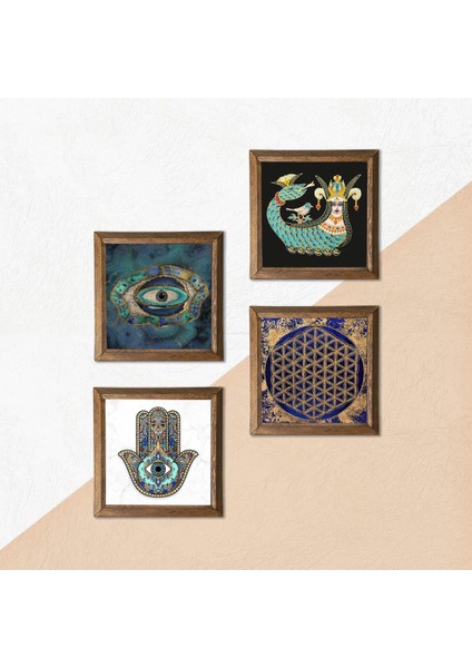 Stone Nazar, Yaşam Çiçeği, Şahmeran, Fatma Ana Eli (Hamsa) Ahşap Çerçeveli Taş Duvar Tablosu 4’lü Set – 25x25 cm Dekoratif Modern Sanat – Ev ve Ofis Dekoru |W4-798| indirimleri