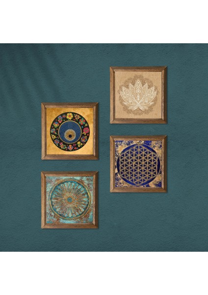 Stone Lotus Çiçeği, Yaşam Çiçeği, Nazar Ahşap Çerçeveli Taş Duvar Tablosu 4’lü Set – 25x25 cm Dekoratif Modern Sanat – Ev ve Ofis Dekoru |W4-807| modelleri