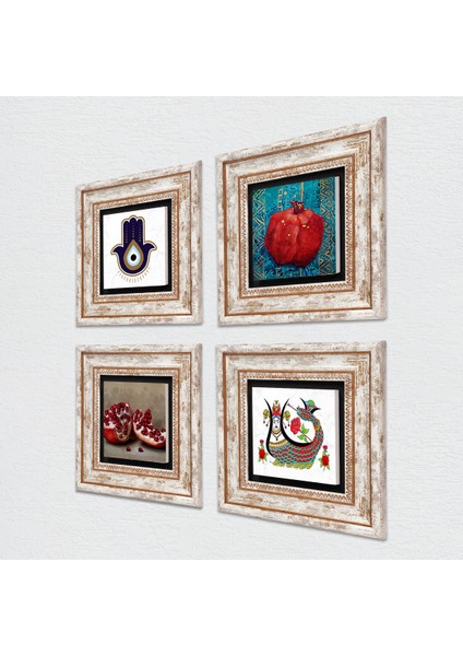 Stone Fatma Ana Eli (Hamsa), Şahmeran, Nar Çerçeveli Taş Duvar Tablosu 4’lü Set - Dekoratif Modern Sanat, Ev ve Ofis Dekoru |TK4-1401| fiyatları