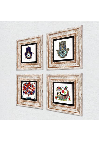 Şahmeran, Nar Ağacı, Fatma Ana Eli (Hamsa) Taş Duvar Tablosu Çerçeveli Duvar Dekoru 4 Parça Tablo Seti Wall Art T4-1402 fiyatları