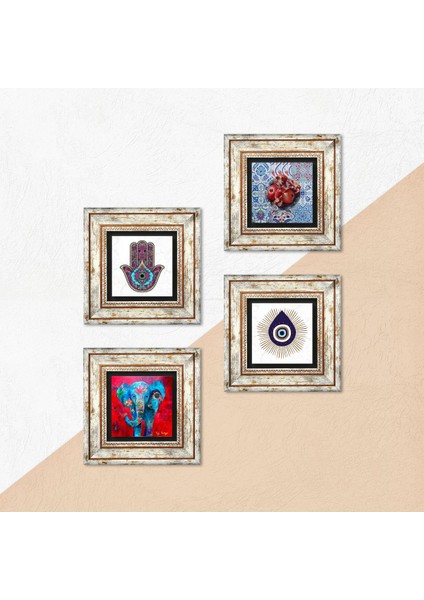 Stone Nazar, Fil, Fatma Ana Eli (Hamsa), Nar Çerçeveli Taş Duvar Tablosu 4’lü Set - Dekoratif Modern Sanat, Ev ve Ofis Dekoru |TK4-1440| indirimleri
