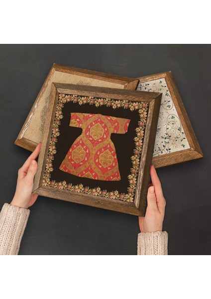 Hırka-i Şerif, Elif, Bereket Duası, Semazen Taş Duvar Tablosu Ahşap Çerçeveli Duvar Dekoru 4 Parça Tablo Seti Wall Art W4-984