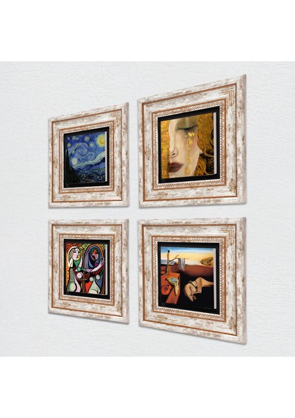 Stone Salvador Dalí, Picasso, Van Gogh, Gustav Klimt Çerçeveli Taş Duvar Tablosu 4’lü Set - Dekoratif Modern Sanat, Ev ve Ofis Dekoru |TK4-696| fiyatları