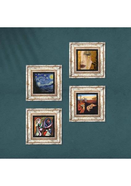 Stone Salvador Dalí, Picasso, Van Gogh, Gustav Klimt Çerçeveli Taş Duvar Tablosu 4’lü Set - Dekoratif Modern Sanat, Ev ve Ofis Dekoru |TK4-696| fırsatları