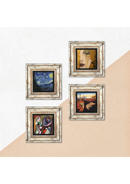 Stone Salvador Dalí, Picasso, Van Gogh, Gustav Klimt Çerçeveli Taş Duvar Tablosu 4’lü Set - Dekoratif Modern Sanat, Ev ve Ofis Dekoru |TK4-696| indirimleri