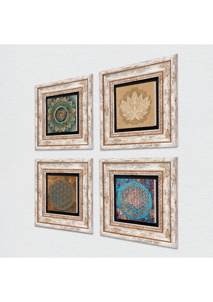 Mandala, Yaşam Çiçeği, Lotus Çiçeği Taş Duvar Tablosu Çerçeveli Duvar Dekoru 4 Parça Tablo Seti Wall Art T4-825 fiyatları