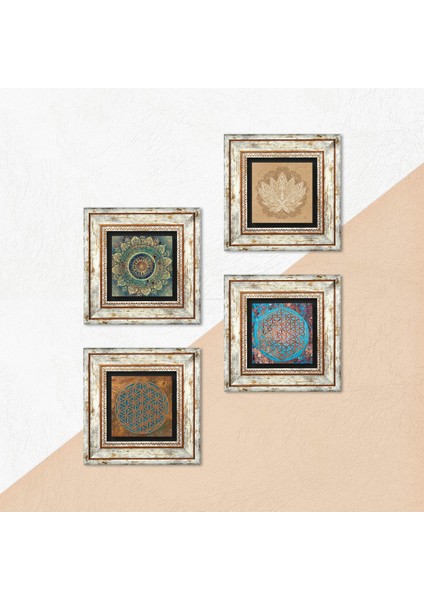 Mandala, Yaşam Çiçeği, Lotus Çiçeği Taş Duvar Tablosu Çerçeveli Duvar Dekoru 4 Parça Tablo Seti Wall Art T4-825 indirimleri