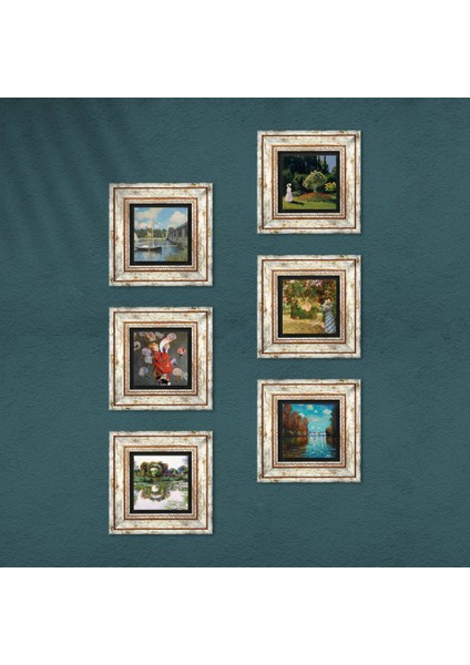Claude Monet Taş Duvar Tablosu Çerçeveli Duvar Dekoru 6 Parça Tablo Seti Wall Art T6-04