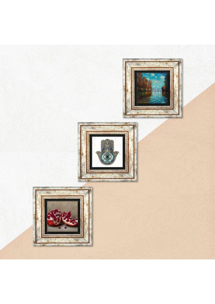 Stone Claude Monet Sonbahar, Nar, Fatma Ana Eli (Hamsa) Çerçeveli Taş Duvar Tablosu 3’lü Set - Dekoratif Modern Sanat, Ev ve Ofis Dekoru |TK3-765| indirimleri