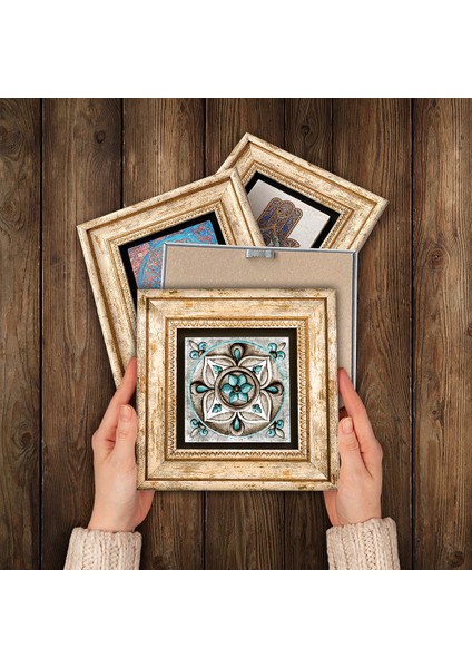 Fil, Tavus Kuşu, Çini Sanatı Taş Duvar Tablosu Çerçeveli Duvar Dekoru 4 Parça Tablo Seti Wall Art T4-297