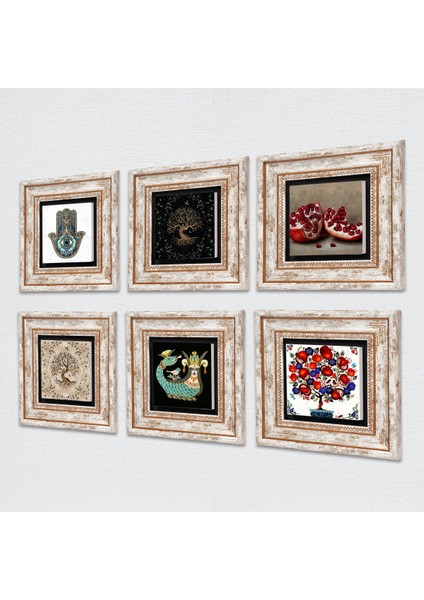 Şahmeran, Hayat Ağacı, Nar, Nar Ağacı, Fatma Ana Eli (Hamsa) Taş Duvar Tablosu Çerçeveli Duvar Dekoru 6 Parça Tablo Seti Wall Art T6-32