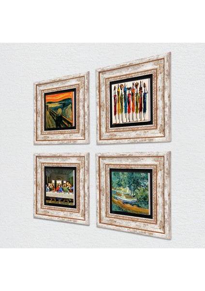 Van Gogh, Leonardo da Vinci, Çığlık, Yerli Kadınlar Taş Duvar Tablosu Çerçeveli Duvar Dekoru 4 Parça Tablo Seti Wall Art T4-1753 fiyatları