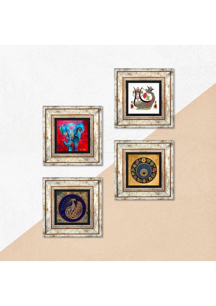 Fil, Tavus Kuşu, Şahmeran, Nazar Çerçeveli Taş Duvar Tablosu 4’lü Set - Dekoratif Modern Sanat, Ev ve Ofis Dekoru |TK4-313| indirimleri