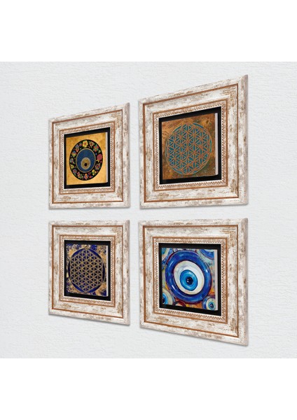 Stone Yaşam Çiçeği, Nazar Çerçeveli Taş Duvar Tablosu 4’lü Set - Dekoratif Modern Sanat, Ev ve Ofis Dekoru |TK4-1586| fiyatları