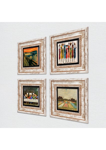 Van Gogh, Leonardo da Vinci, Çığlık, Yerli Kadınlar Taş Duvar Tablosu Çerçeveli Duvar Dekoru 4 Parça Tablo Seti Wall Art T4-1755 fiyatları