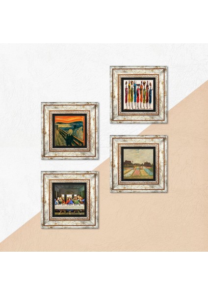 Van Gogh, Leonardo da Vinci, Çığlık, Yerli Kadınlar Taş Duvar Tablosu Çerçeveli Duvar Dekoru 4 Parça Tablo Seti Wall Art T4-1755 indirimleri