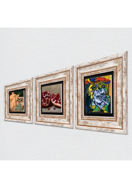 Picasso Ağlayan Kadın, İki Müzisyen Kız Tablosu, Nar Taş Duvar Tablosu Çerçeveli Duvar Dekoru 3 Parça Tablo Seti Wall Art T3-1517 fiyatları