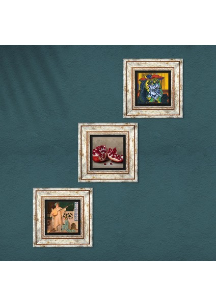 Picasso Ağlayan Kadın, İki Müzisyen Kız Tablosu, Nar Taş Duvar Tablosu Çerçeveli Duvar Dekoru 3 Parça Tablo Seti Wall Art T3-1517 fırsatları