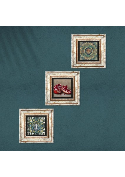Hayat Ağacı, Mandala, Nar Taş Duvar Tablosu Çerçeveli Duvar Dekoru 3 Parça Tablo Seti Wall Art T3-1693 fırsatları