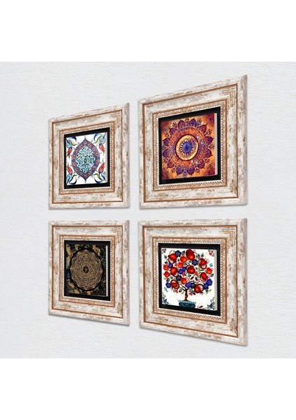 Mandala, Sri Yantra, Çini Sanatı, Nar Ağacı Taş Duvar Tablosu Çerçeveli Duvar Dekoru 4 Parça Tablo Seti Wall Art T4-290 fiyatları