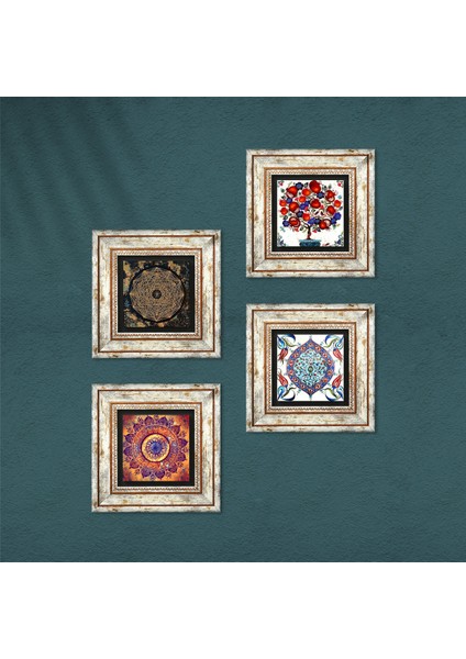 Mandala, Sri Yantra, Çini Sanatı, Nar Ağacı Taş Duvar Tablosu Çerçeveli Duvar Dekoru 4 Parça Tablo Seti Wall Art T4-290 fırsatları