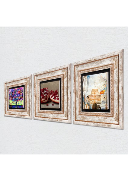 Salvador Dalí, Karla Gerard Hayat Ağacı, Nar Çerçeveli Taş Duvar Tablosu 3’lü Set - Dekoratif Modern Sanat, Ev ve Ofis Dekoru |TK3-1077| fiyatları