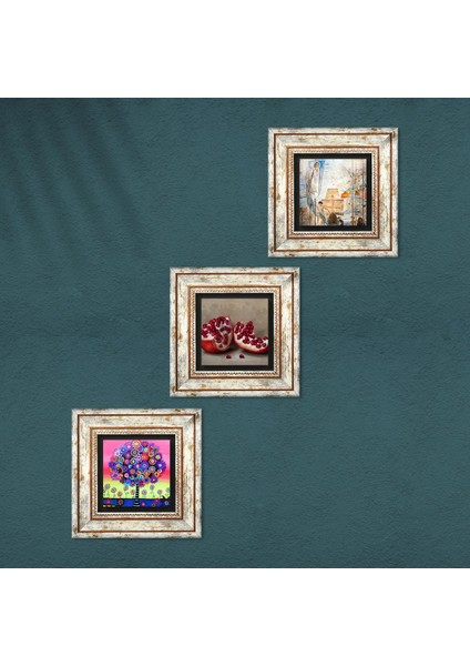 Salvador Dalí, Karla Gerard Hayat Ağacı, Nar Çerçeveli Taş Duvar Tablosu 3’lü Set - Dekoratif Modern Sanat, Ev ve Ofis Dekoru |TK3-1077| fırsatları