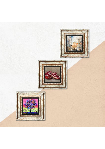 Salvador Dalí, Karla Gerard Hayat Ağacı, Nar Çerçeveli Taş Duvar Tablosu 3’lü Set - Dekoratif Modern Sanat, Ev ve Ofis Dekoru |TK3-1077| indirimleri