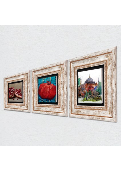 İstanbul Ayasofya, Nar Taş Duvar Tablosu Çerçeveli Duvar Dekoru 3 Parça Tablo Seti Wall Art T3-801 fiyatları