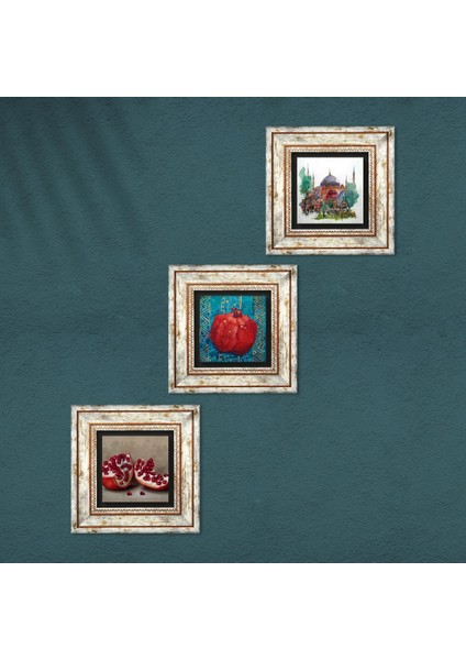 İstanbul Ayasofya, Nar Taş Duvar Tablosu Çerçeveli Duvar Dekoru 3 Parça Tablo Seti Wall Art T3-801 fırsatları