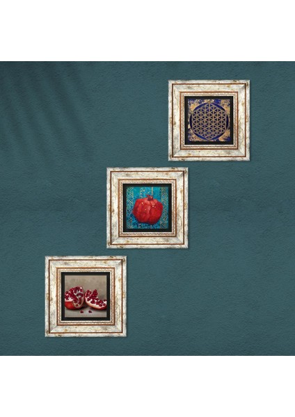 Yaşam Çiçeği, Nar Taş Duvar Tablosu Çerçeveli Duvar Dekoru 3 Parça Tablo Seti Wall Art T3-816 fırsatları